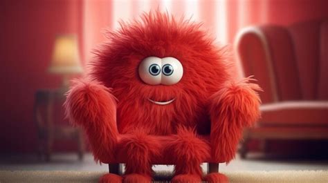 Premium Ai Image Fluffy Red Monster Cartoon Vector Illustration