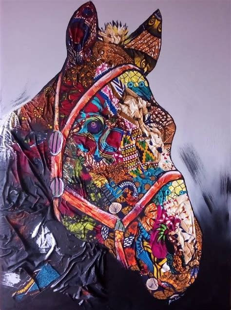 Horse portrait, fabric wall art Collage by Ema Kato | Saatchi Art