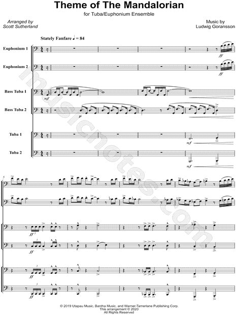 Scott Sutherland Star Wars The Mandalorian Main Theme Tuba Euphonium Ensemble Sheet