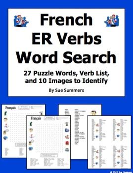 French ER Verbs Word Search Puzzle Image IDs And Verb Lists By Sue