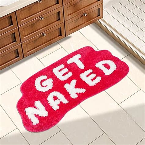 Inshere Get Naked Bath Mat Cute Bath Rugs Letter Print 33 5 X 20 Funny Hot Pink Bathroom