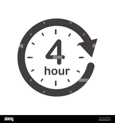 Four Hours Round Icon With Arrow Black And White Vector Symbol Stock