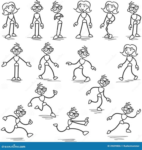 Stickman Stick Figure Standing Walking Running Stock Vector Image