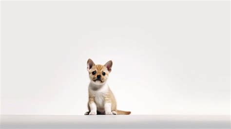 Un Gato Se Sienta En Una Mesa Frente A Un Fondo Blanco Foto Premium