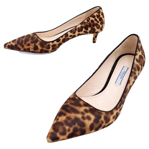 Prada Leopard Print Pony Fur Kitten Heel Shoes With Original Box And