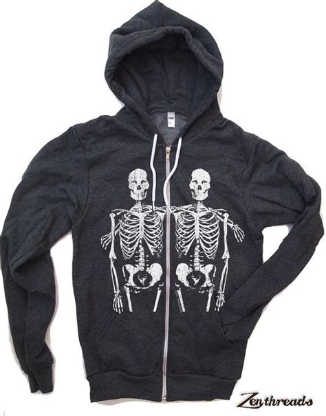 Unisex Skeletons Full Zip Fleece Graphic Hoody Screen Printed Etsy