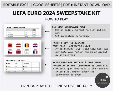 Euro 2024 Sweepstake Kit Football Tournament Fun Game Printable Uefa