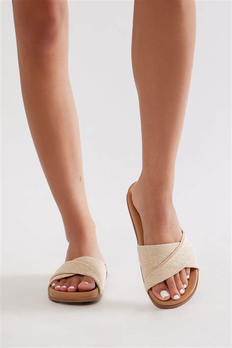 Taura Faux Leather Slip On Sandals Beige Fashion Nova
