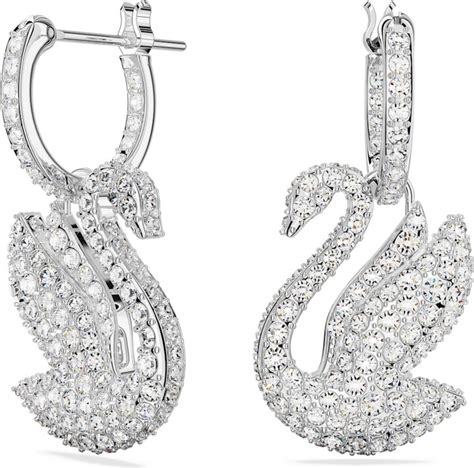 Swarovski Iconic Swan Drop Earrings Swan White Rhodium Plated