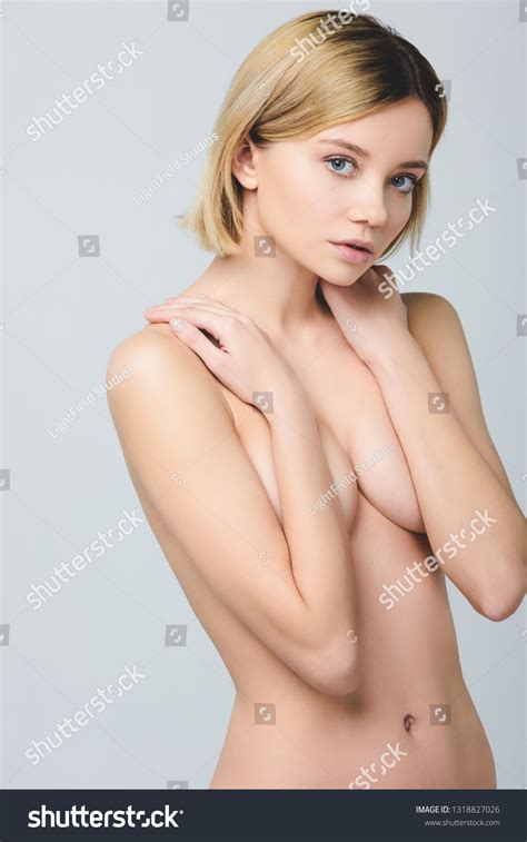 Attractive Blonde Naked Woman Posing Isolated Stock Photo 1318827026