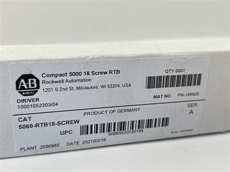 New Allen Bradley 5069 RTB18 SCREW A Compact 5000 18 Screw RTB EBay