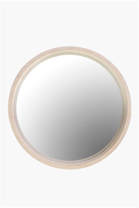 Washed Light Wood Round Mirror 62cm