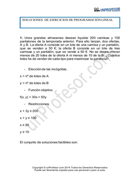 Solucion Ejercicios De Programacion Lineal Resueltos