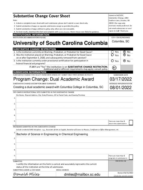 Fillable Online Substantive Change Cover Sheet Fax Email Print Pdffiller