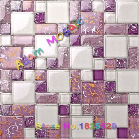 Purple Tile Backsplash Glass Mosaic Art Kitchen Tiles Crackle Bathroom