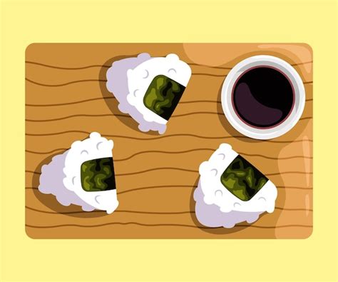 Premium Vector Onigiri With Sauce Japanese Food Illustration