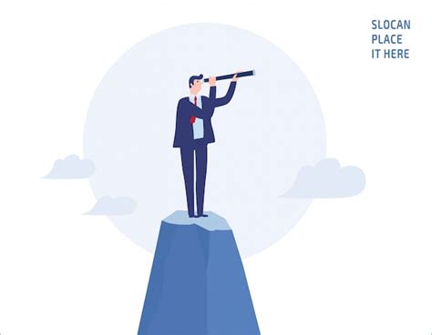 Premium Vector Businessman Looking Through Telescope On Top Of The