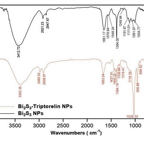 Ftir Spectra Of Bi2s3 Bsa And Bi2s3 Bsa Triptorelin Nps