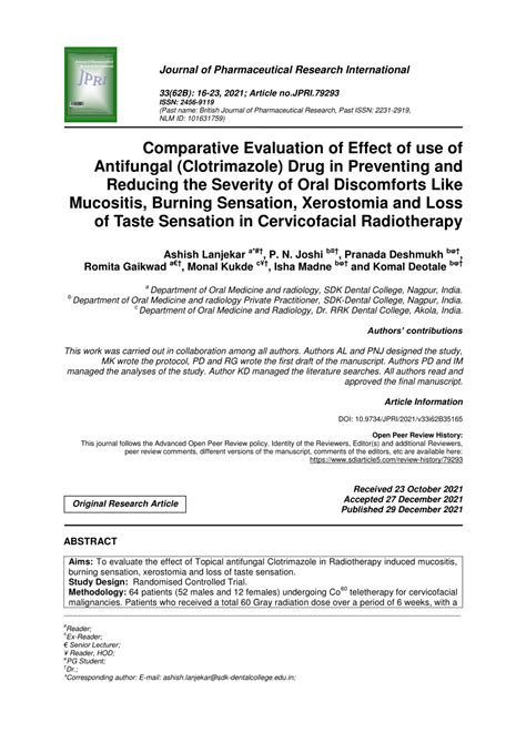 PDF Comparative Evaluation Of Effect Of Use Of Antifungal