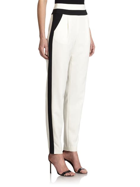 Milly Tuxedo Stripe Pants In White Black White Lyst