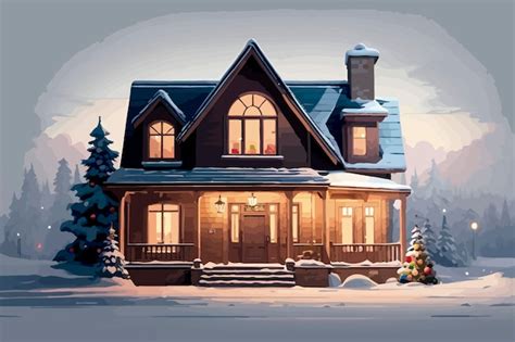 Decoración de la casa navidad invierno ilustración Vector Premium