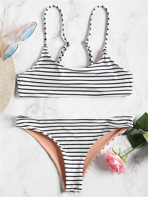 Cami Striped Bralette Bikini Set In White Zaful 2024