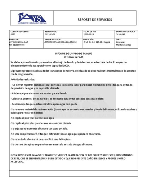 Informe Limpieza De Tanques Feb 22 Atp Pdf