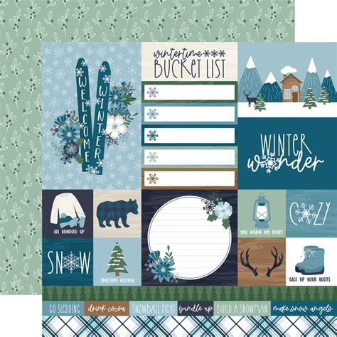 Echo Park Snowed In Collection Multi Journaling Cards 12x12 Cardstock