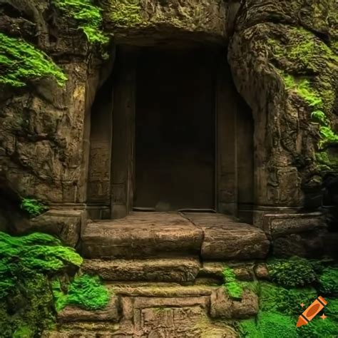 Ancient Stone Door With Yoruba Gods In A Cave On Craiyon