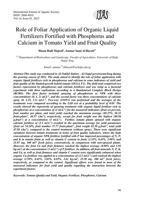 Pdf Role Of Foliar Application Of Organic Liquid Fertilizers Fortified With Phosphorus And