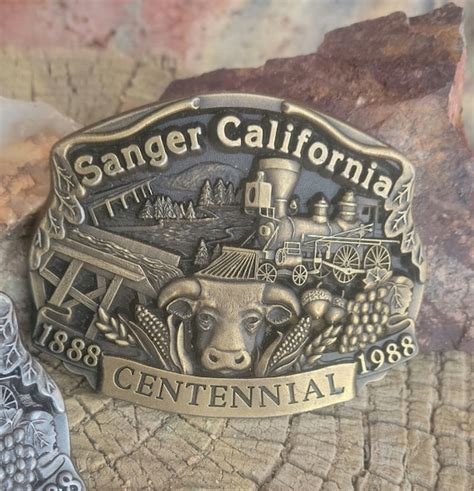 Two Vintage Pacific Brass Belt Buckles Sanger Calif Gem