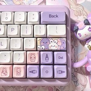 144 PBT Cute Keycaps Set Kawaii Purple Cute Bunny Keycaps XDA Height