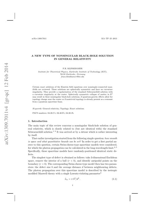 PDF A New Type Of Nonsingular Black Hole Solution In General Relativity