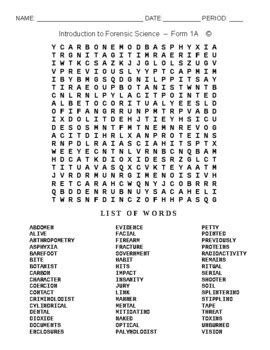 Introduction To Forensic Science Word Search Worksheet Form