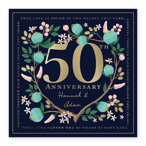 Personalised Editable Blue Florals 50th Anniversary Card Hallmark Uk