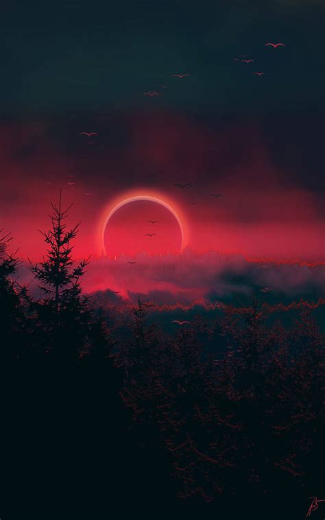 Download Red Eclipse In Forest iPhone X Nature Wallpaper | Wallpapers.com