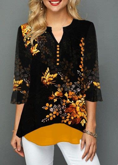 Split Neck Flower Print Button Detail Blouse Usd 30 49