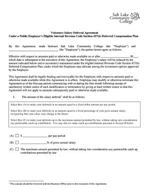 Fillable Online Voluntary Salary Deferral Agreement Under A Public Fax