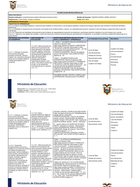 Planificacion Microcurricular Por Parcial Descargar Gratis Pdf Verbo Aprendizaje