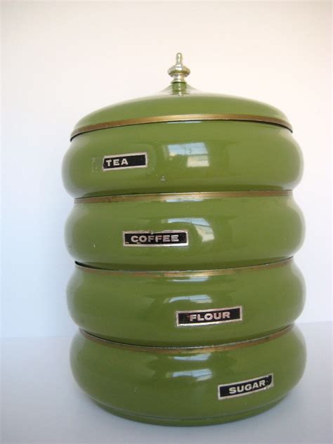 Vintage Stacked Canister Set Flour Sugar Coffee Tea