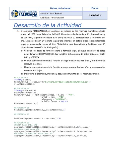 Estadistica Tarea 7 Copien Datos Del Alumno Fecha Nombres John