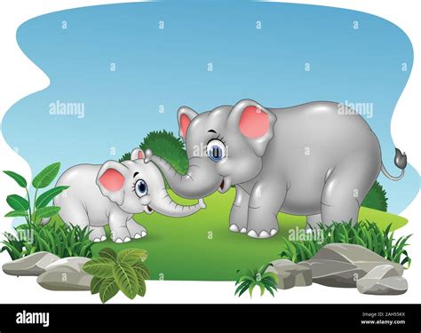 Cartoon Mother and baby elephant in the jungle Stock Vector Image & Art ...