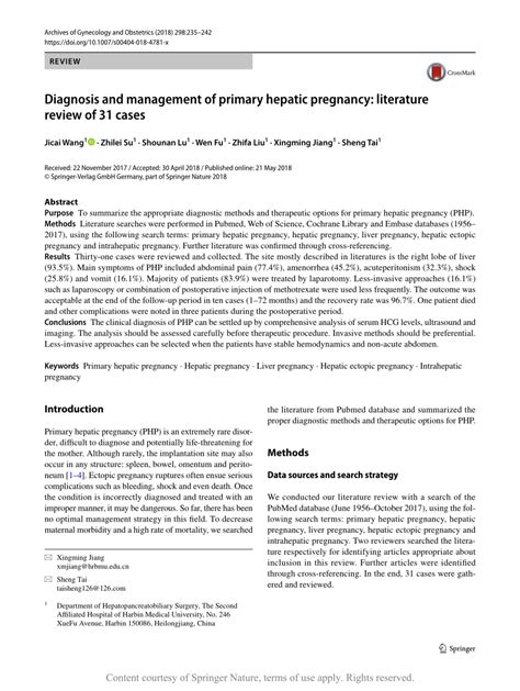 Diagnosis And Management Of Primary Hepatic Pregnancy Literature