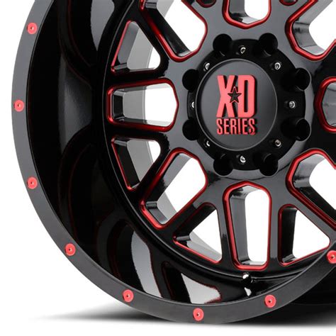 Kmc Xd820 Grenade Satin Black Milled W Red Clear Coat Wheels