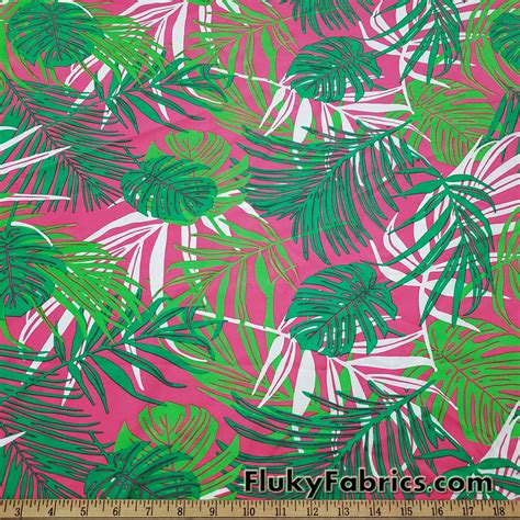 Tropical Leaves Print On Hot Pink Swimsuit Nylon Spandex Fabric Fluky Fabrics Online Shop