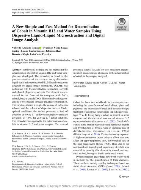 A New Simple And Fast Method For Determination Of Cobalt In Vitamin B12 And Water Samples Using