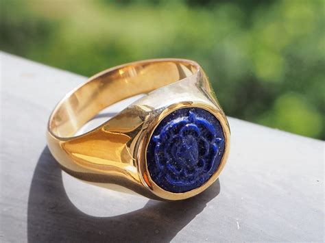 Rosicrucian Ring Solid Gold 14 k Lapis High Hand Carved Regnas | Etsy