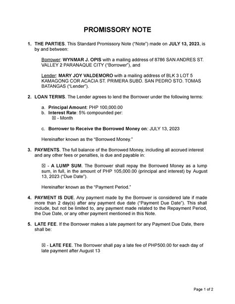 Promissory Note Template Promissory Note The Parties This Standard Promissory Note “note