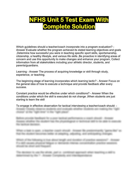 Solution Nfhs Unit Test Exam With Complete Solution Studypool