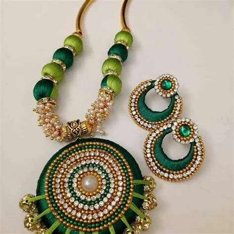 Light And Dark Green Silk Thread Jewellery Set At Rs Unit In